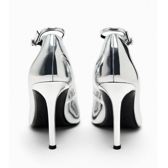 BLOGGER'S FAVE! Zara Metallic High Heels Silver NWT - Picture 9 of 13